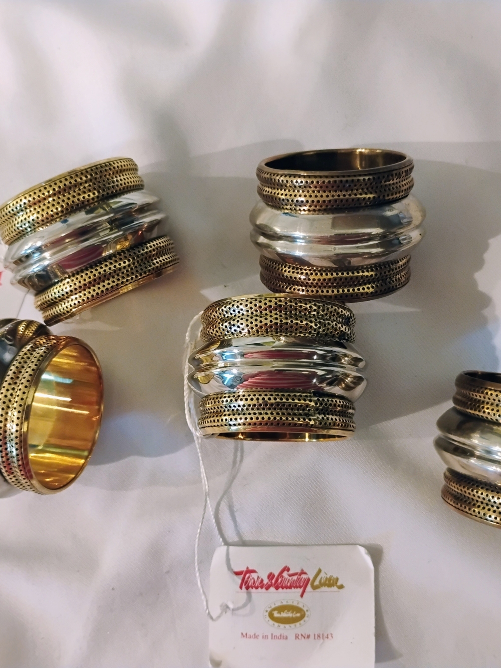 Town & Country Living Arcadia Brass Napkin Rings Lot Gold & Silver Two-Tone NWT
